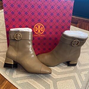 Tory Burch Ankle Booties with Gold Accent
